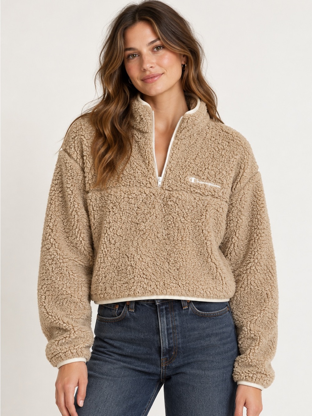 Champion Tan-brown Sherpa Half-Zip Pullover